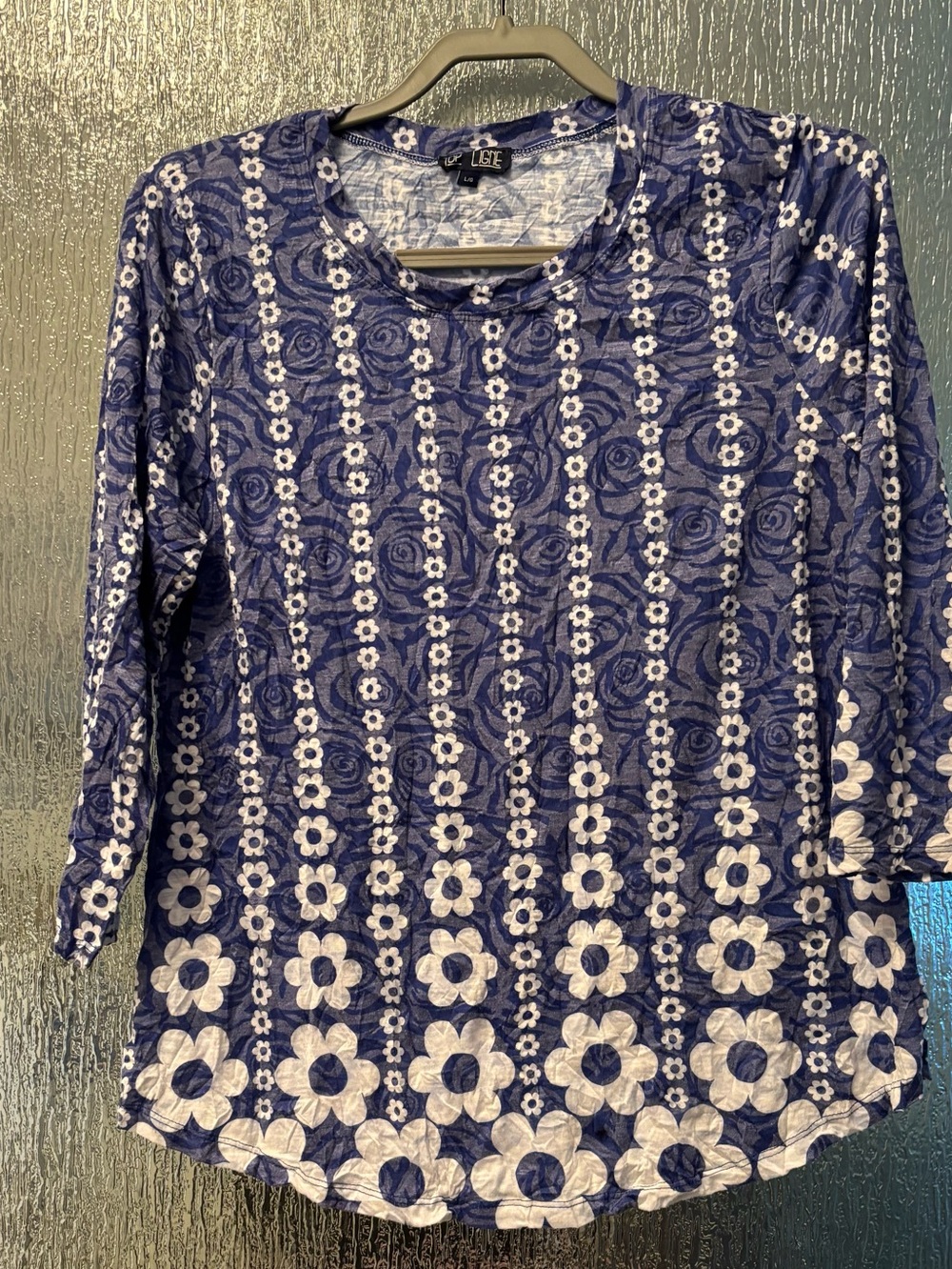 Top Ligne Blue and White Floral Stripe Long Sleeve Top